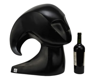 Large Black Modern Pottery Head, 20"h x 18"w