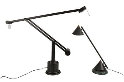 2 Contemporary Hinged Desk Lamps, Fully Extended 46", Closed 29" AND Smaller 17"h x 15"w