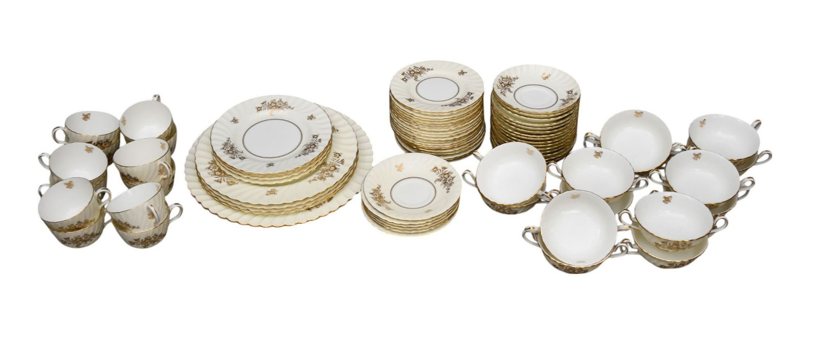 Minton Porcelain Incomplete Set, Gold Accents on Ivory Ground, incl; 4 Dinner Plates (10 1/2"dia), 4 (1 of 7)