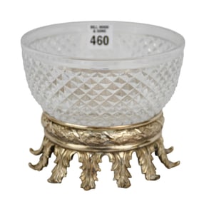 2 Pc. Maitland Smith Crystal Bowl on Silvered Metal Stand, 5"h x 6"dia