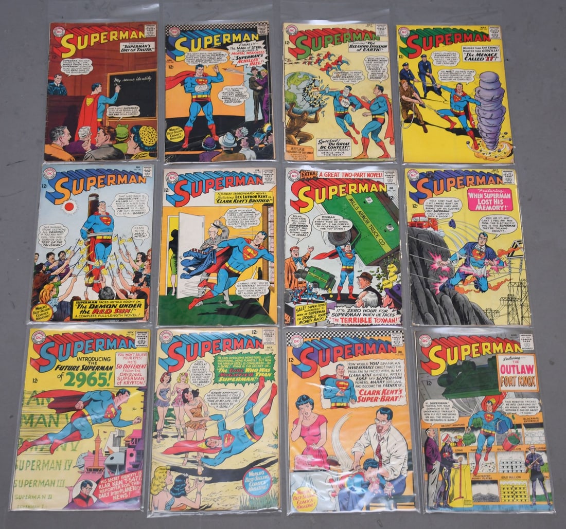 12 Cent Superman Comics Lot.  Jan # 182 and 192, Feb #175 and 184, April #176 and 185, May #169 and (1 of 11)
