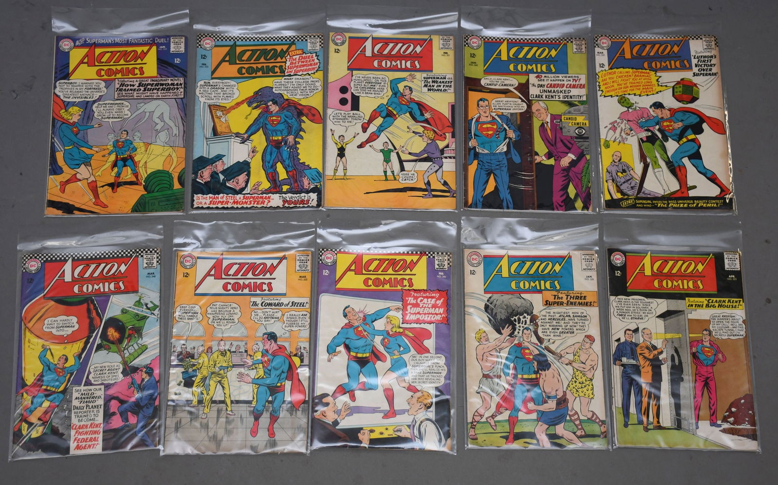 12 Cent Action Comics Superman. Jan #320, 332  and 345,  Feb #321, 33 and 346, March #322, 335 and (1 of 13)