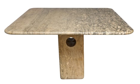 Square Marble Dining Table with Cylinder Base, 48"square Top, Base 30"h