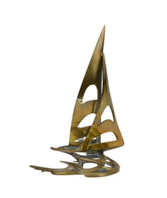 Bob Bennett brass sailboat entitled "America's Cup 1986" number 48/150, measures 12" tall