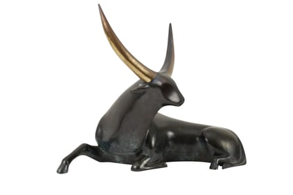 Loet Vanderveen (Dutch, 1921-2015) Bronze Recumbant Bull Sculpture, Signed "Loet 'c' 18/500", 9"h x