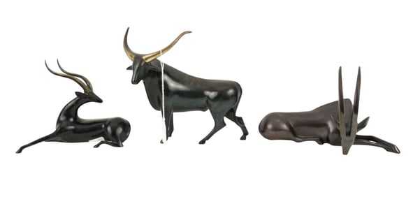 Loet Vanderveen (Dutch, 1921-2015) 3 Bronze Animal Sculptures - Three patinated bronze sculptures of