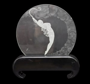 ERTE'  Deco etched glass THE DANCER - 1985. carved female figures in illuminated glass, lamp in