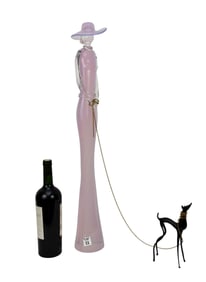 Elio Raffaeli Murano "Lady With Dog" Sculpture - Italian Murano art glass sculpture of an elongated