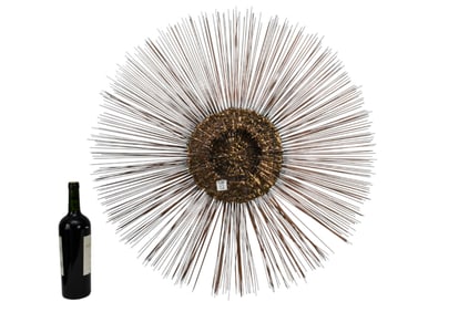 Attr. William Friedle Sunburst Brutalist Wall Sculpture - Mid-20th century. Mid-century modern brass