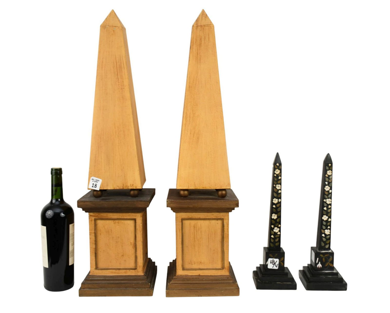 Painted Tole Obelisks, (27"h x 7"w) And Small Pietra Dura Obelisks (13"h x 4"w) Condition: AS IS: Painted Tole Obelisks, (27"h x 7"w) And Small Pietra Dura Obelisks (13"h x 4"w) Condition: AS IS