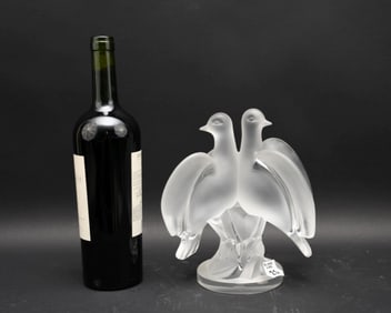 Lalique France "Ariane" Crystal Doves, 7 1/5"h x 7"w