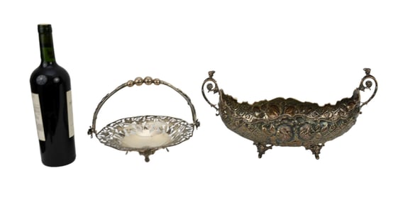 2 Pc. Antique Silver Tablewares, 800 Reticulated Basket with Bale Handle (7"h x 8 1/2"dia) AND 900