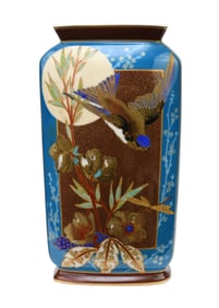 Antique Continential Porcelain Vase, Bird & Floral Motif, Gilded Accents - C. 19th Century. Asian