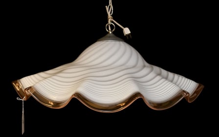 Italian Art Glass Chandelier, Ribbon Design Throughout with Pink Scalloped Edge, 12"h x 10"w