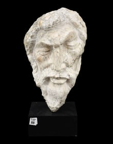 Michael Barkin, (FL,MI, 20th c.) Marble Head Sculpture, signed BARKIN, Plinth Base, 18"h x 8"w x 7"d