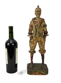 Carved Wood Painted Clown Sculpture, 19th c. Collection Sir Alfred Butt, 17"h x 5 1/2"w x 5"d