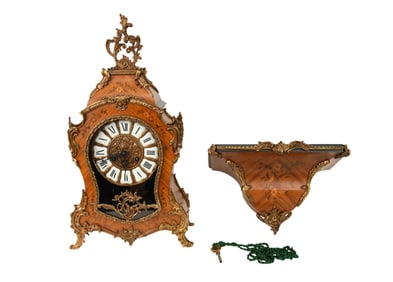 Italian Franz Hermle Burl Walnut Mantle Clock with Ormolu Mounts, with Separate Wall Mount, Franz