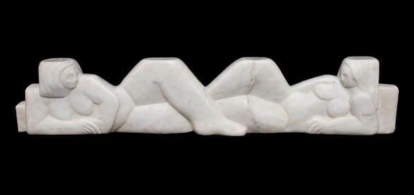 Vincent Leggiadro (Italy, b. 1934) White Reclining Nude Marble Sculpture, 8 1/2"h x 41"L