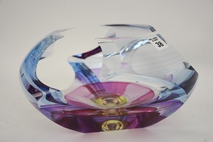 Contemporary Glass Vortex Sculpture, Signed Kit Karbler & Michael David, 7"H x 13"w