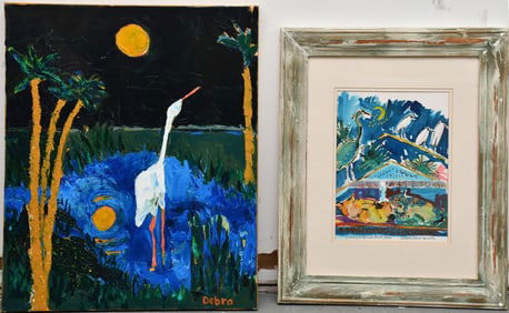 2 PAINTINGS SOLD TOGETHER.  Debra Barr-Smith (British, 20th century) Watercolor- Sitting in the cat