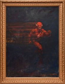 Painting of FLASH GORDON- 1991. oil on canvas signed Orem '91.  painting size 28 x 22 inches.