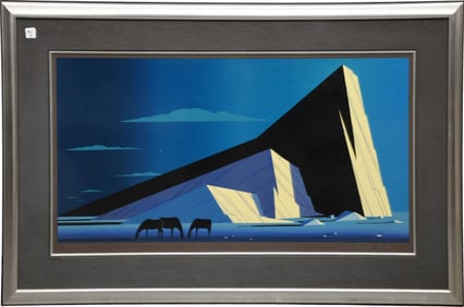 Eyvind Earle (1916-2000 Carmel, CA) Serigraph Blue Fog, image size 24 x 35 inches. Overall framed
