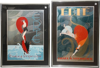 Pair of Erte serigraphs, Swept Away and Stranded- 1983.  Chalk in Vermilion Fine Art limited.  New