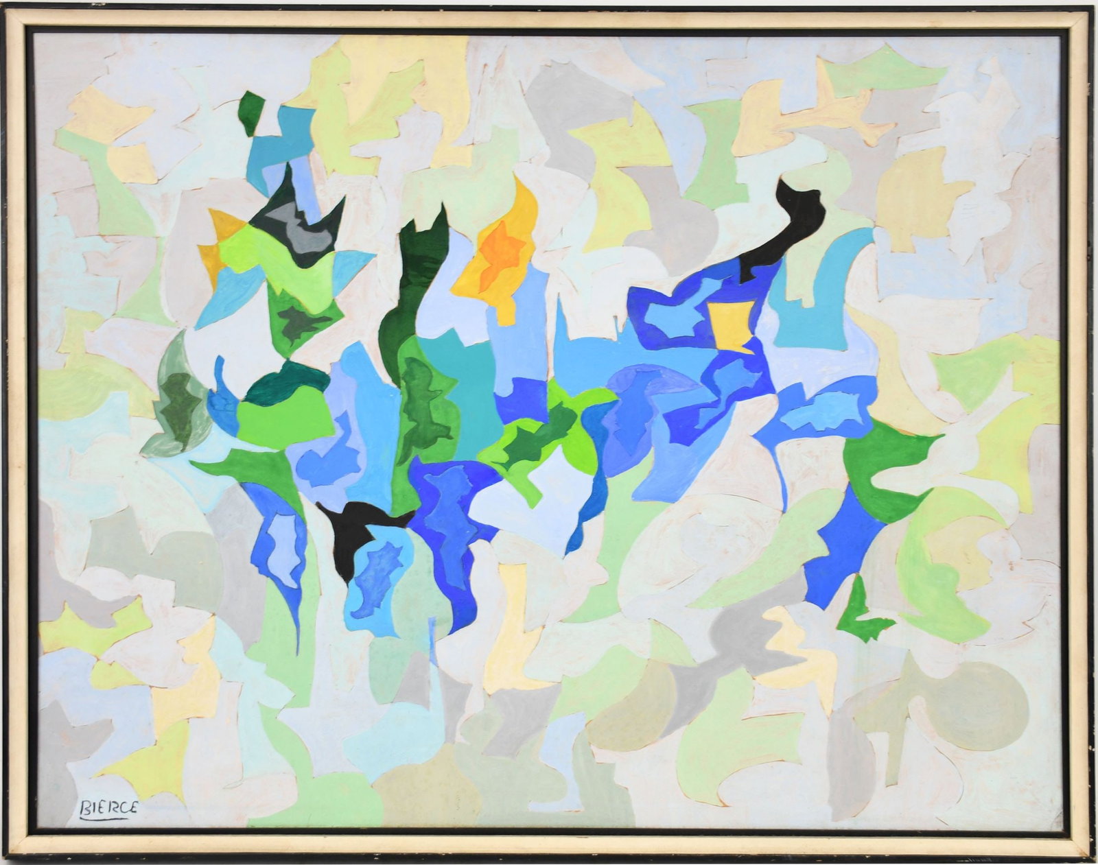 Roland Bierge (French, 1922-1991) Modern abstract gouache Painting, overall frame size 23 3/4 x: Roland Bierge (French, 1922-1991) Modern abstract gouache Painting, overall frame size 23 3/4 x 29-3/4 inches
