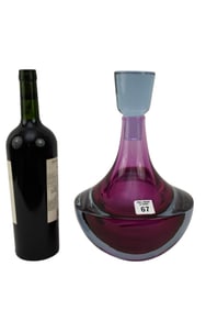 Pino Signoretto Murano Art Glass Bottle with Stopper, Italian, Signed Pino Signoretto, 12"h x 9"dia