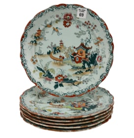 6 Ridgway 19th c. Ironstone Chinoiserie Design Plates, 10 1/4"dia