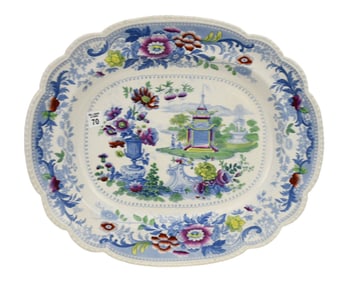 19th c. English Ironstone Platter, Pekin on Verso, 19 1/2"w x 16 1/2"d