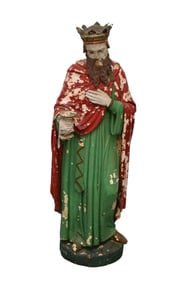 Antique Polchromed Plaster Religious Figure of Saint - Polychrome paints over plaster, depicting a