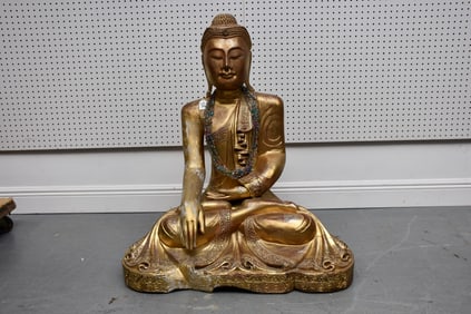 Gilded Wood Seated Buddha, 36"h x 31"w x 20"d