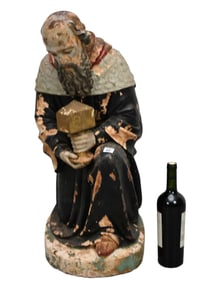 Antique Polychrome Plaster Saint Figure, Religious Statue - Antique Continental polychrome painted