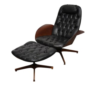 Mr. Chair by George Mulhauser For Plycraft Inc. & Ottoman (veneer damage to leg on ottoman, all