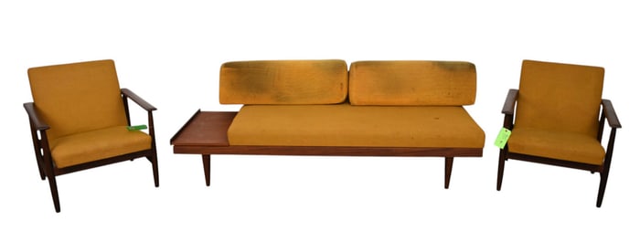 3 Pcs, Mid-Century Teak Armchairs (29"h x 27"w x 23"d) AND Haldor Vik & Ingmar Relling Swanette