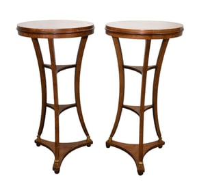 Pair Baker Burled Wood Plant Stands, 38"H x 19 1/2"dia (one needs