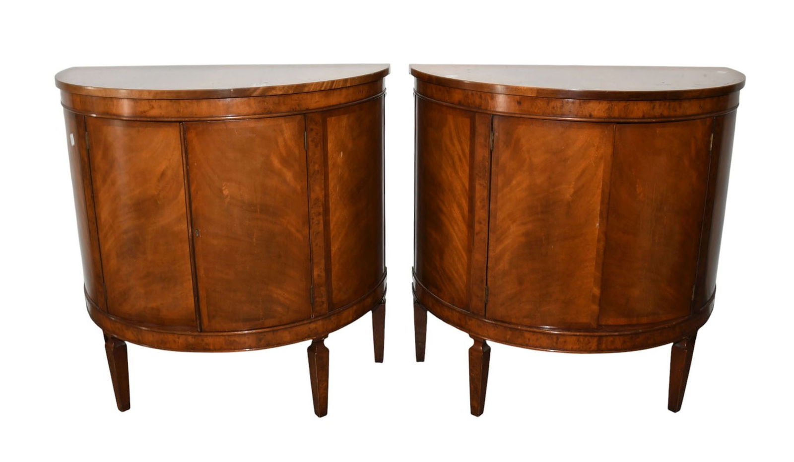 Pair Demilune Burled Wood Cabinets, Double Doors, 32 1/2"h x 33"w x 17 1/2"d (some (1 of 6)