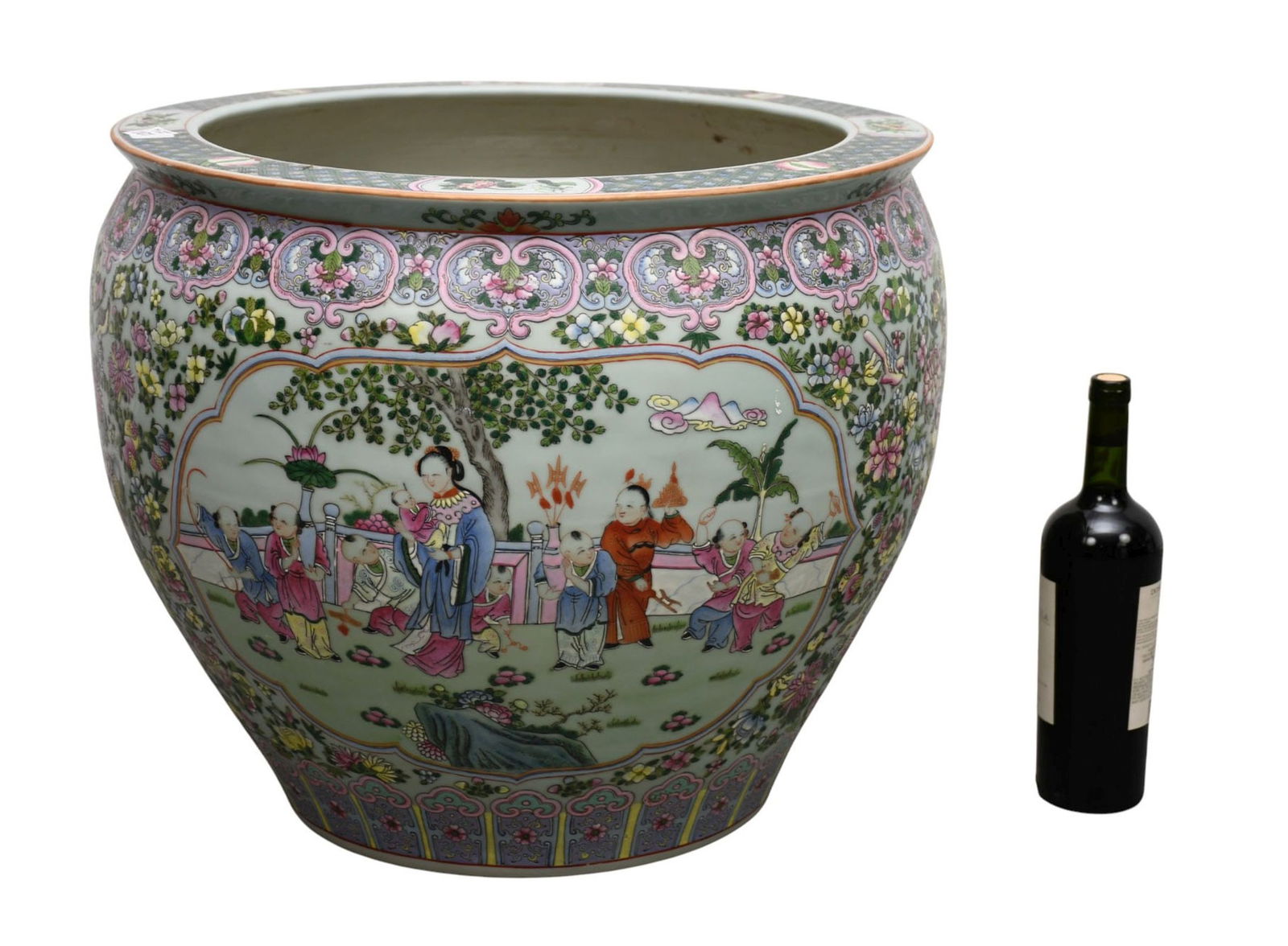 Ceramic Celadon Fishbowl, Famille Rose, Koi Fish Interior, 19"h x 21"w: Ceramic Celadon Fishbowl, Famille Rose, Koi Fish Interior, 19"h x 21"w