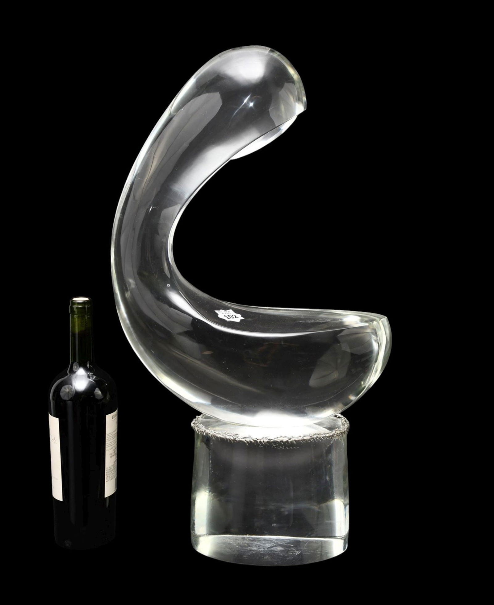 Loredano Rosin (Italian, 1936-1992) 'Maria' Murano Art Glass Sculpture - A clear Murano art glass: Loredano Rosin (Italian, 1936-1992) 'Maria' Murano Art Glass Sculpture - A clear Murano art glass sculpture of an abstract female figure. Clear glass base with metal accent edge. Signed "L Rosin" on t