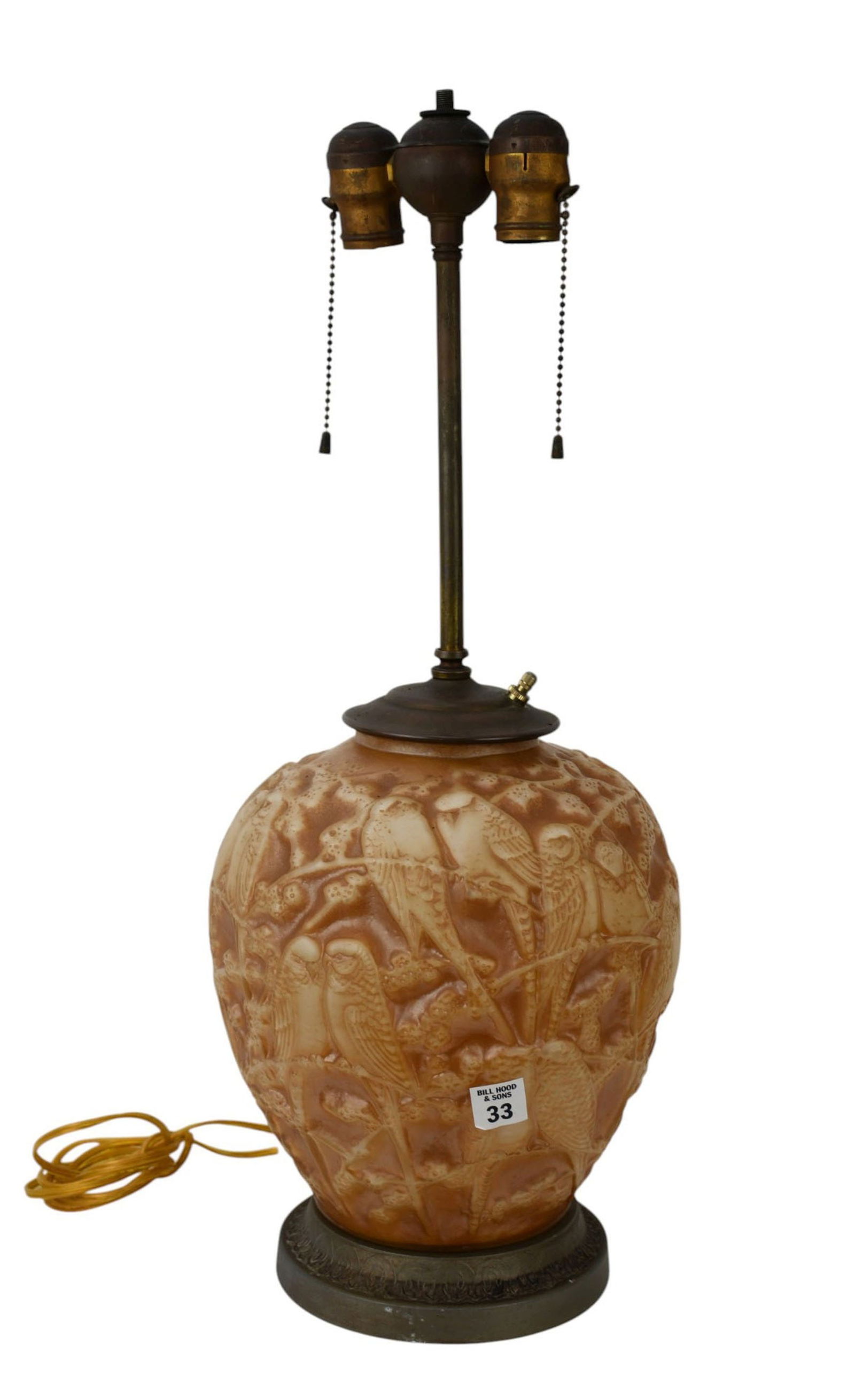 Very Rare Antique Phoenix Consolidated Art-Glass PERRUCHES Lamp - Vase converted into a lamp, double (1 of 9)