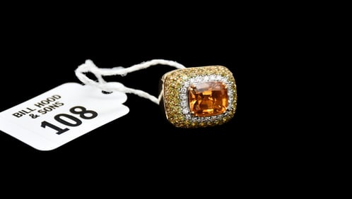 18K Yellow Gold Italy Citrine Diamond Ring. Size 6 wt. 18.8 grams