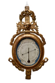 Louis XVI Neo-Classical 19th c. (Paris) Barometer & Thermometer, Laurel Leaf & Bell  flower Motif
