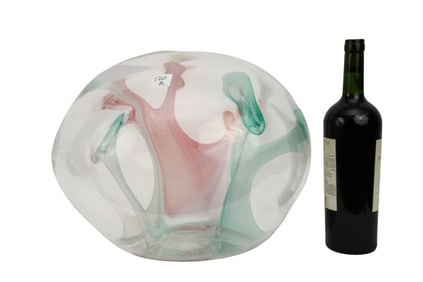 Art Glass Sphere, Peter Bromhall, 1988, Pastel Color Interior, 11"h x 14"w (interior appears foggy)