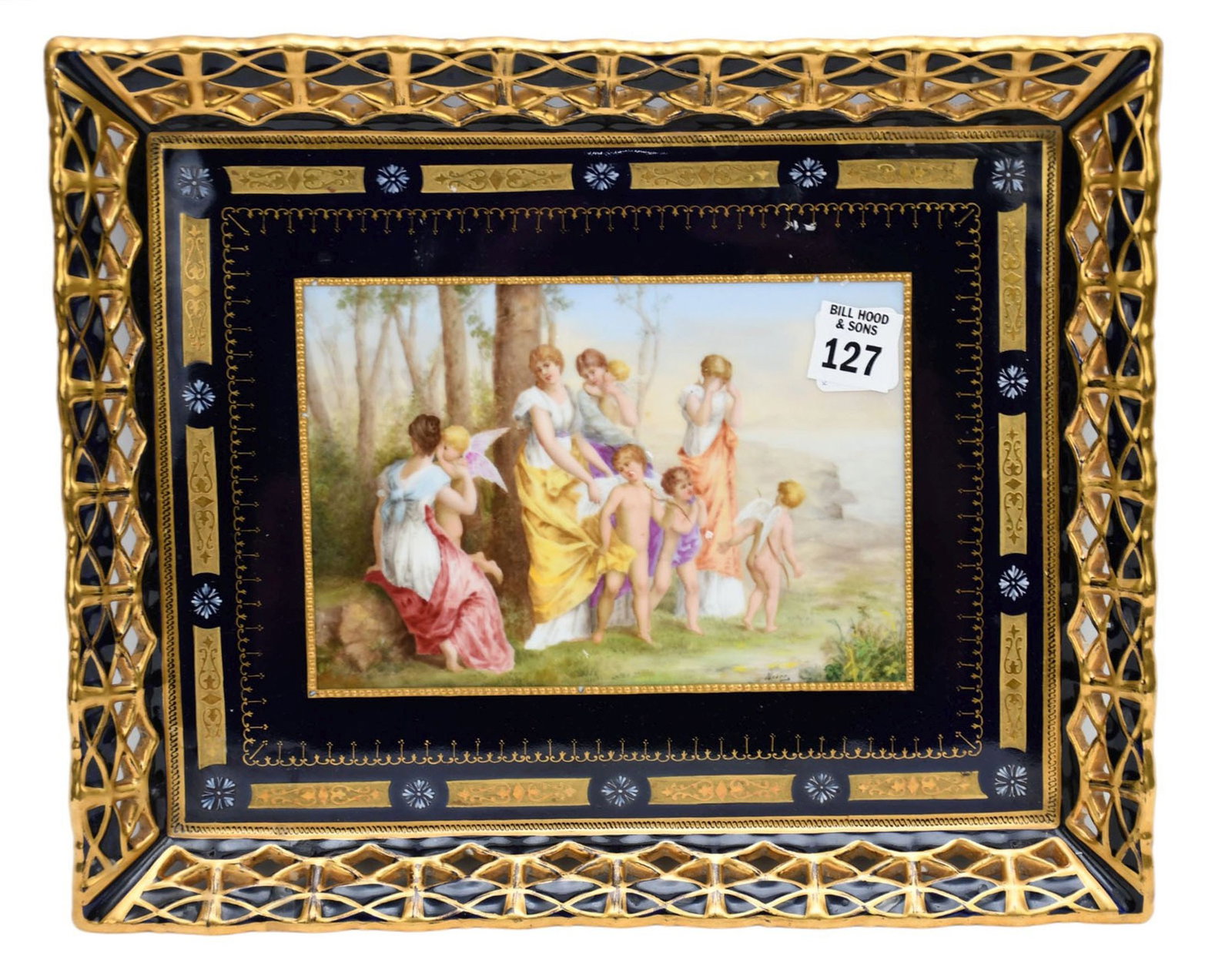 Antique Vienna Porcelain Tray, Painted in Center "Les Captives di L'Armour", 13"w x (1 of 6)