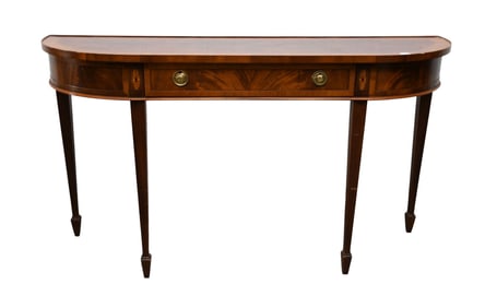 Mahogany Demi-Lune Console with Center Drawer, Hekman Label, 30"h x 54"w x