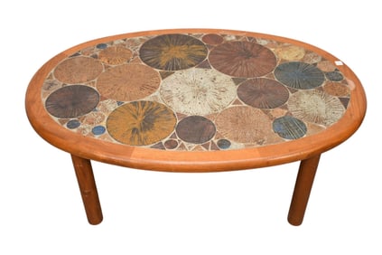 Danish Haslev Oval Coffee Table with Inlay Stone, Varying Sizes & Colors of Spheres, 16"h x 49"w x