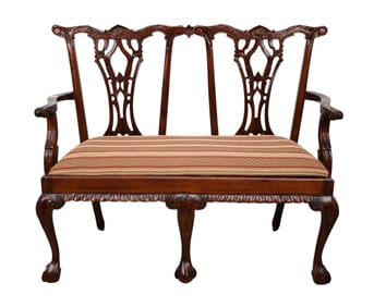 Mahogany 20th c. Chippendale Style Loveseat with Upholstered Seat, 39"h x  45"w x