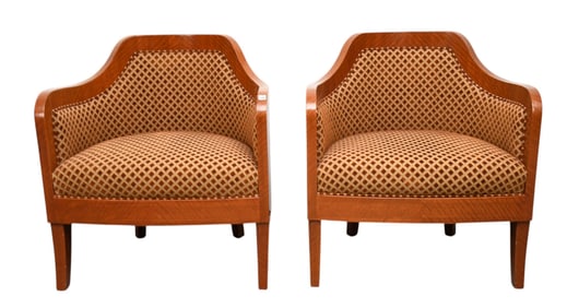 Pair Club Style Chairs with Veneer Frames, 36"h x 32"w x