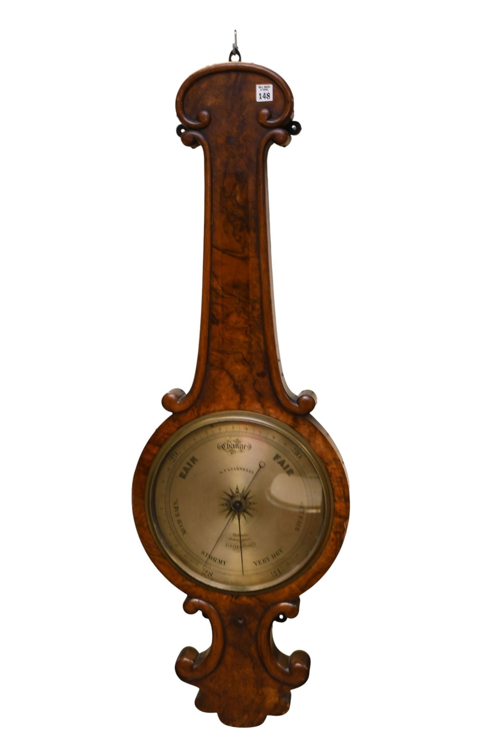 Mahogany Barometer, 19th c. Liverpool, L. Casartelli, 43"h x 14 1/2"w x 3 1/2"d as is some damages. (1 of 3)